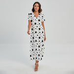 White And Black Star Pattern Print Short Sleeve Maxi Dress