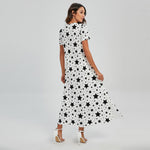 White And Black Star Pattern Print Short Sleeve Maxi Dress