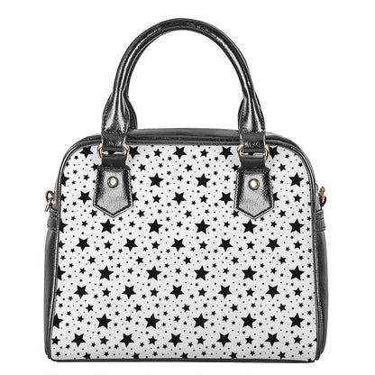 White And Black Star Pattern Print Shoulder Handbag