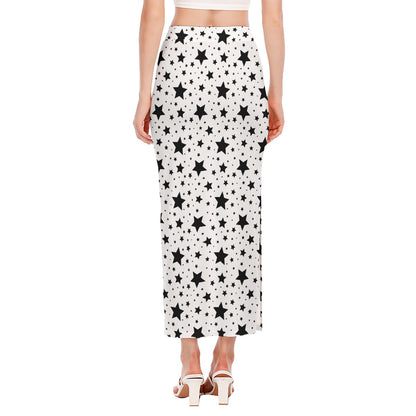 White And Black Star Pattern Print Side Slit Maxi Skirt