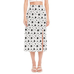 White And Black Star Pattern Print Side Slit Midi Skirt