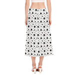 White And Black Star Pattern Print Side Slit Midi Skirt