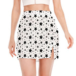 White And Black Star Pattern Print Side Slit Mini Skirt