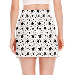 White And Black Star Pattern Print Side Slit Mini Skirt