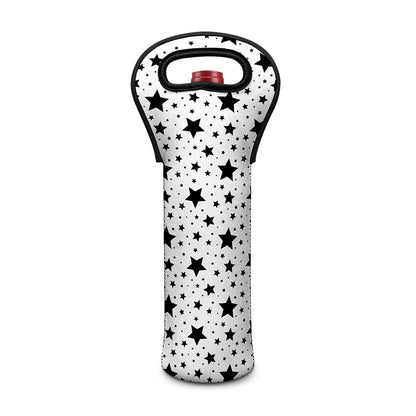 White And Black Star Pattern Print Single Neoprene Wine Tote