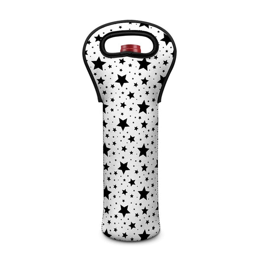 White And Black Star Pattern Print Single Neoprene Wine Tote