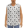 White And Black Star Pattern Print Sleeveless Baseball Jersey