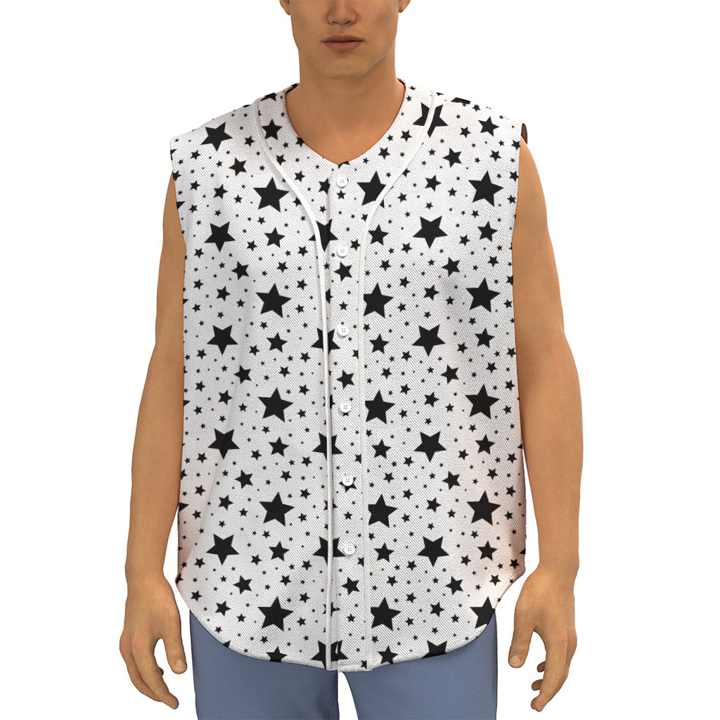 White And Black Star Pattern Print Sleeveless Baseball Jersey