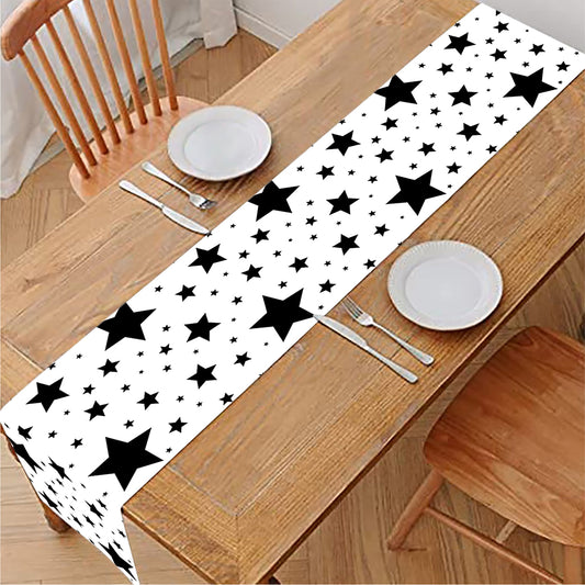 White And Black Star Pattern Print Table Runner
