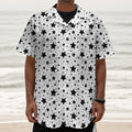 White And Black Star Pattern Print Textured Short Sleeve Shirt