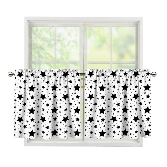 White And Black Star Pattern Print Tier Curtains
