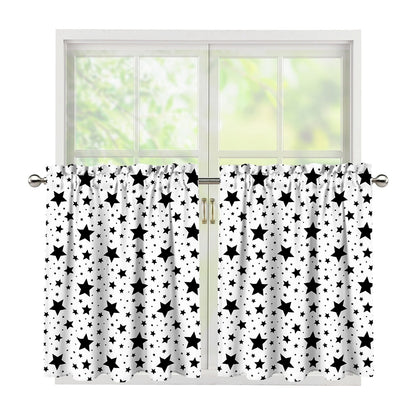 White And Black Star Pattern Print Tier Curtains