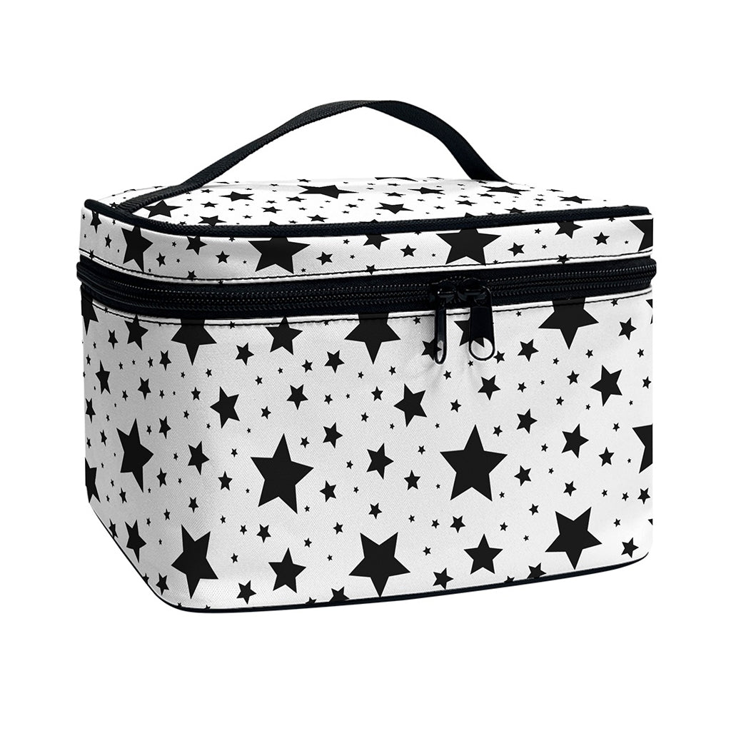 White And Black Star Pattern Print Travel Makeup Bag