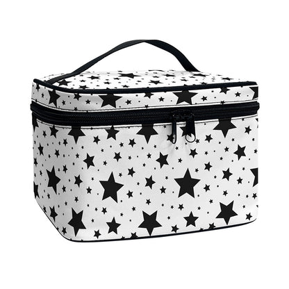 White And Black Star Pattern Print Travel Makeup Bag