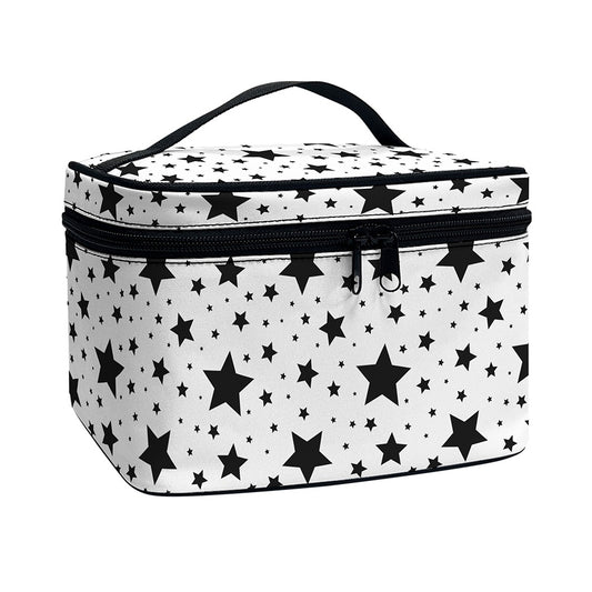 White And Black Star Pattern Print Travel Makeup Bag