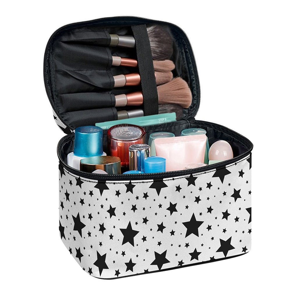 White And Black Star Pattern Print Travel Makeup Bag