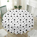 White And Black Star Pattern Print Waterproof Round Tablecloth