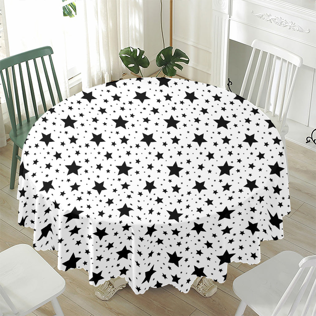 White And Black Star Pattern Print Waterproof Round Tablecloth