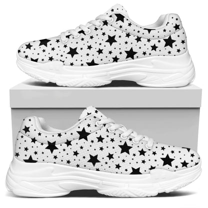 White And Black Star Pattern Print White Chunky Shoes