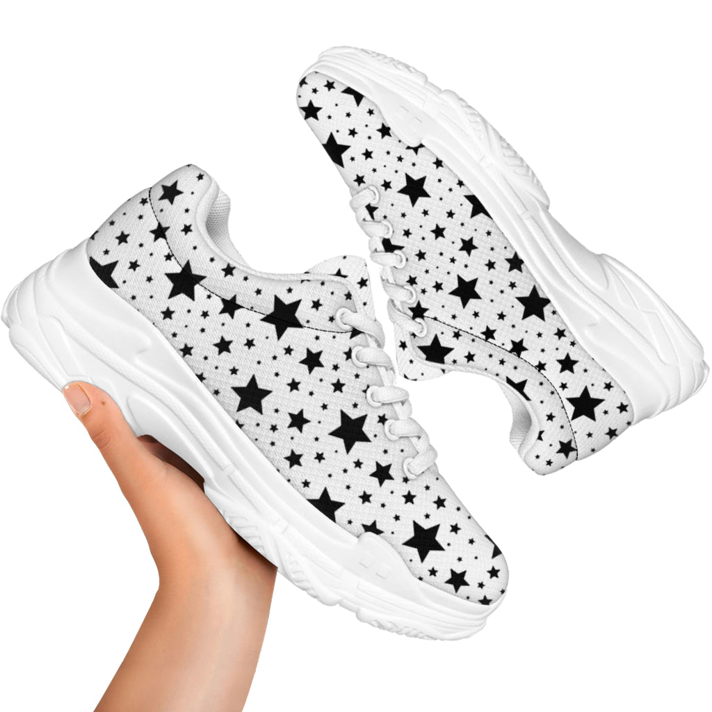 White And Black Star Pattern Print White Chunky Shoes