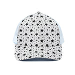 White And Black Star Pattern Print White Mesh Trucker Cap