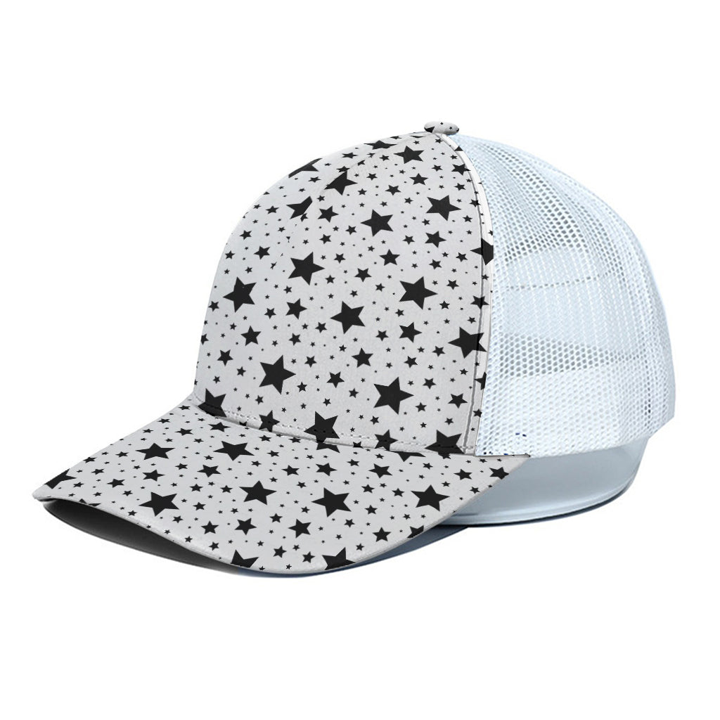 White And Black Star Pattern Print White Mesh Trucker Cap