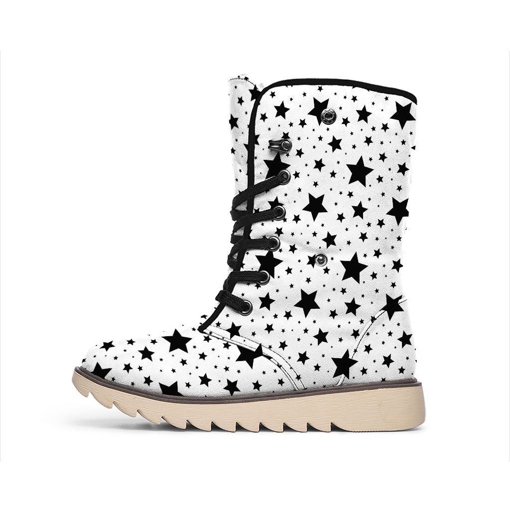 White And Black Star Pattern Print Winter Boots