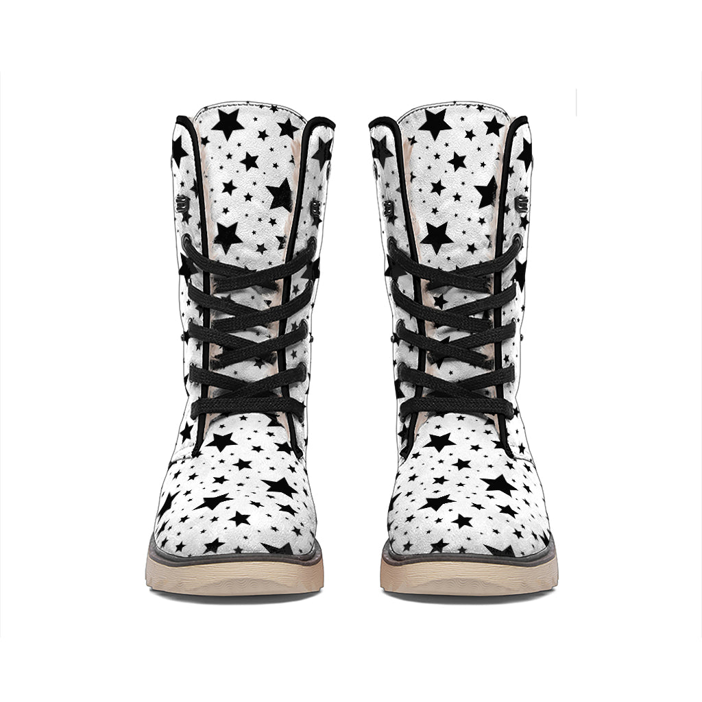 White And Black Star Pattern Print Winter Boots