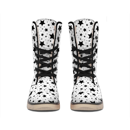 White And Black Star Pattern Print Winter Boots