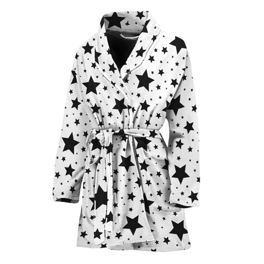 White And Black Star Pattern Print Women's Bathrobe