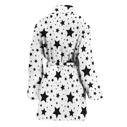 White And Black Star Pattern Print Women's Bathrobe