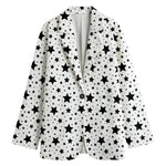 White And Black Star Pattern Print Women's Cotton Blazer