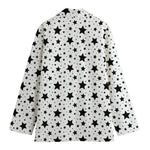 White And Black Star Pattern Print Women's Cotton Blazer