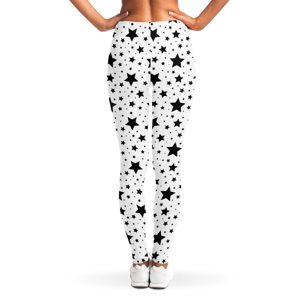 White And Black Star Pattern Print Women's Leggings