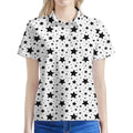 White And Black Star Pattern Print Women's Polo Shirt