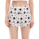 White And Black Star Pattern Print Women's Split Running Shorts