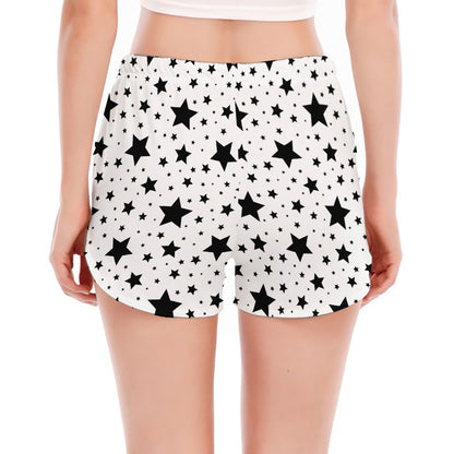 White And Black Star Pattern Print Women's Split Running Shorts
