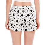 White And Black Star Pattern Print Women's Split Running Shorts