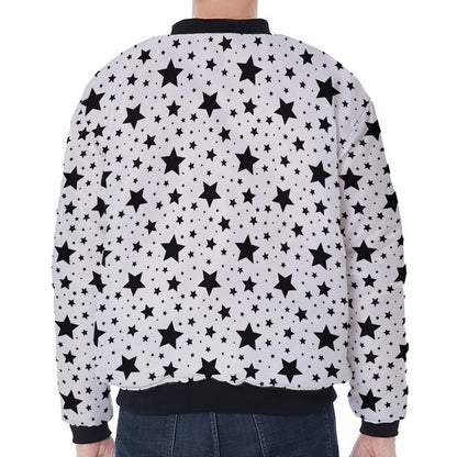 White And Black Star Pattern Print Zip Sleeve Bomber Jacket