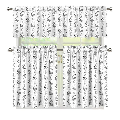 White And Black Stethoscope Print 3 Piece Kitchen Curtains
