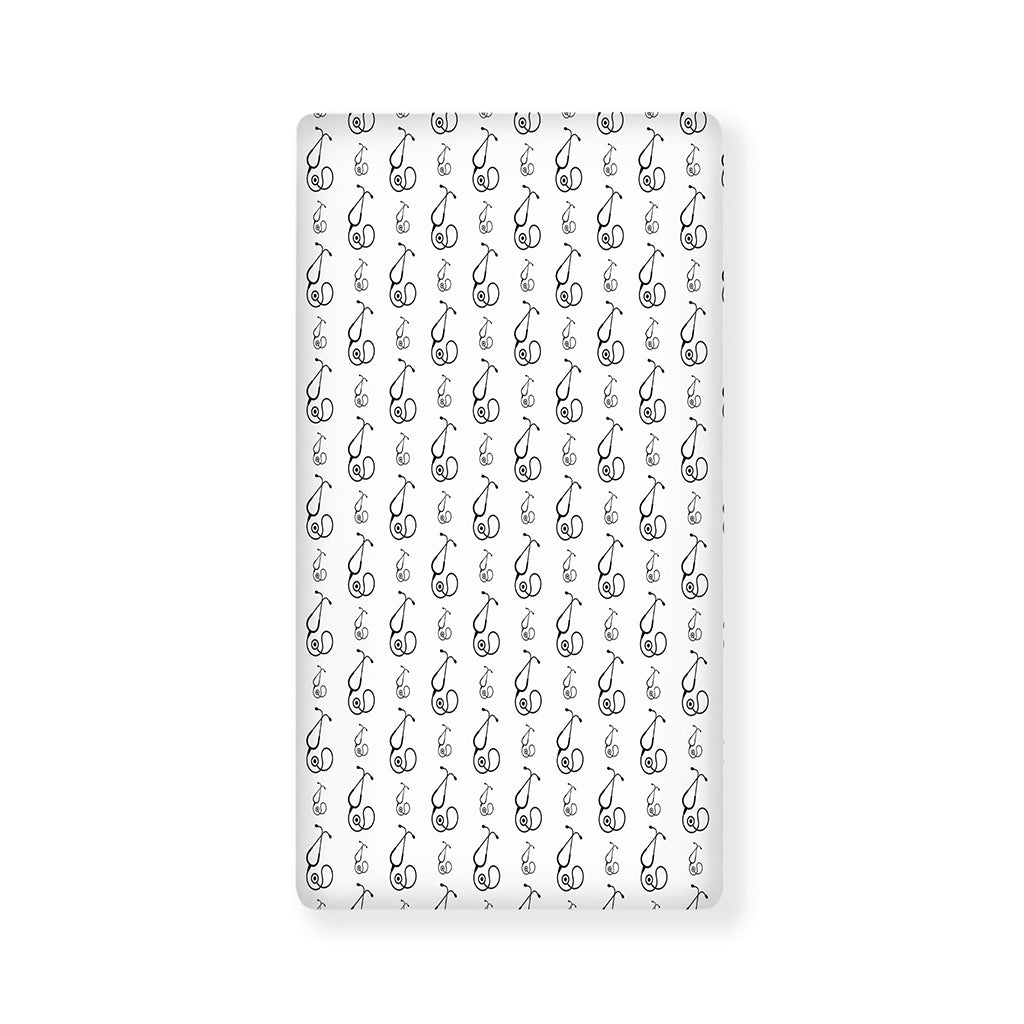 White And Black Stethoscope Print Baby Crib Sheet