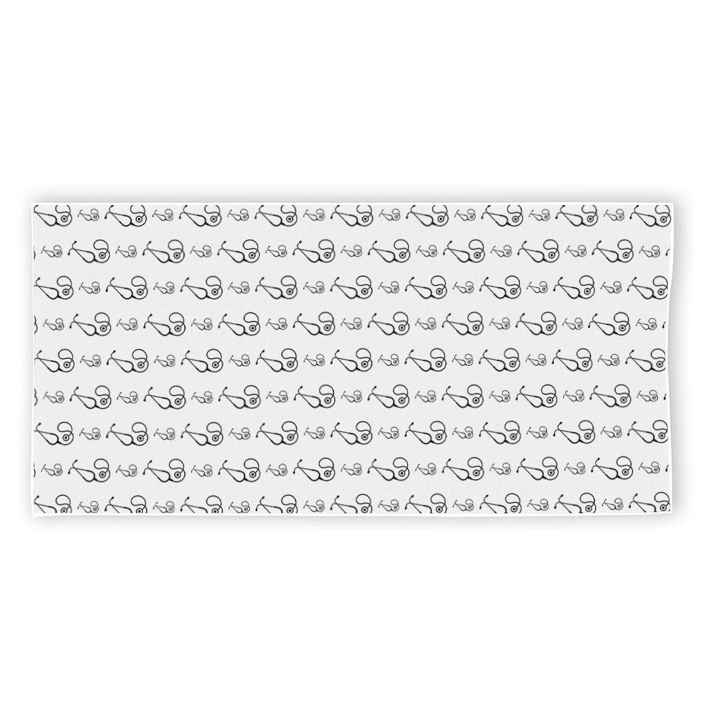 White And Black Stethoscope Print Beach Towel