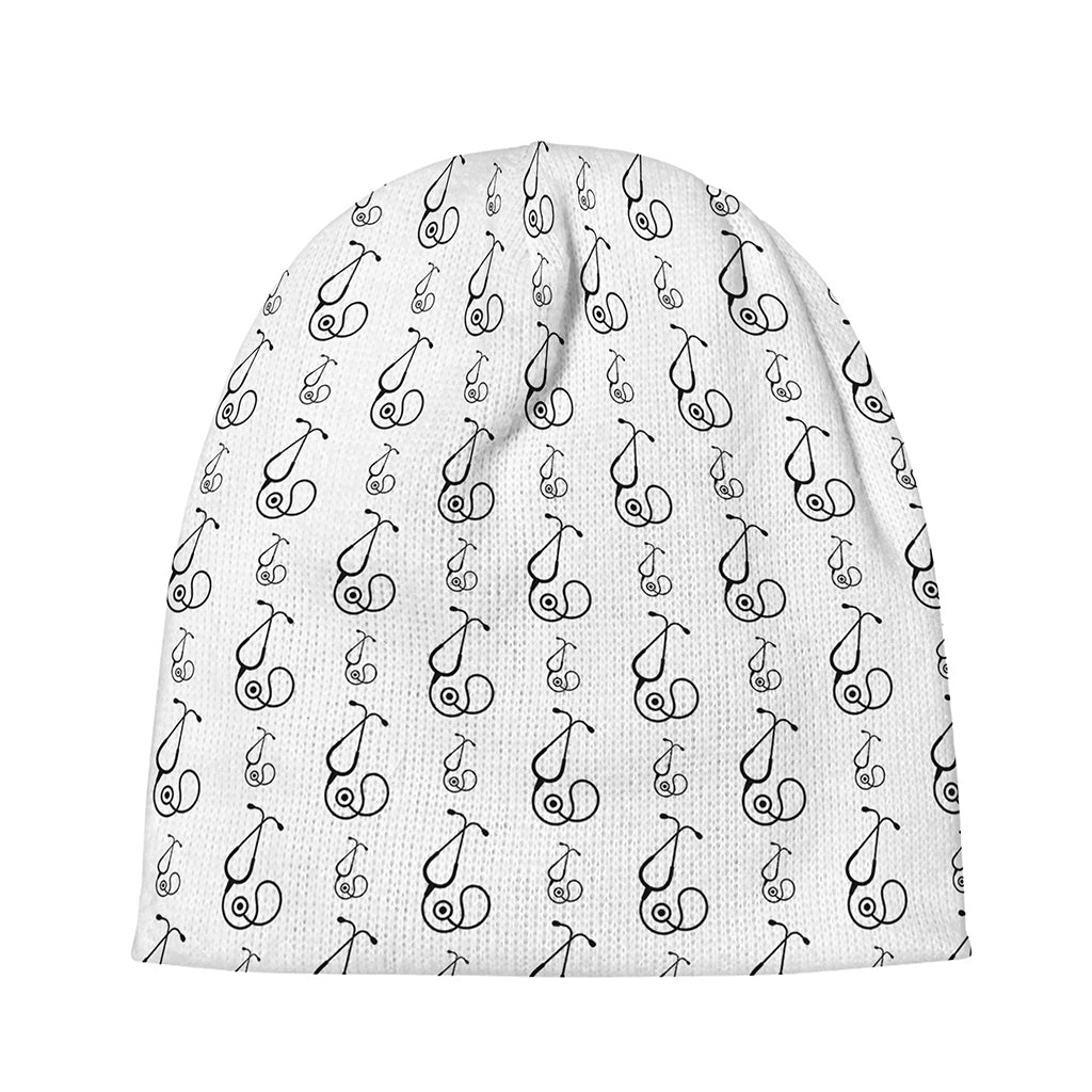 White And Black Stethoscope Print Beanie