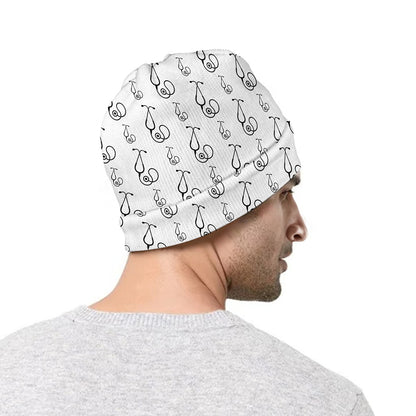 White And Black Stethoscope Print Beanie