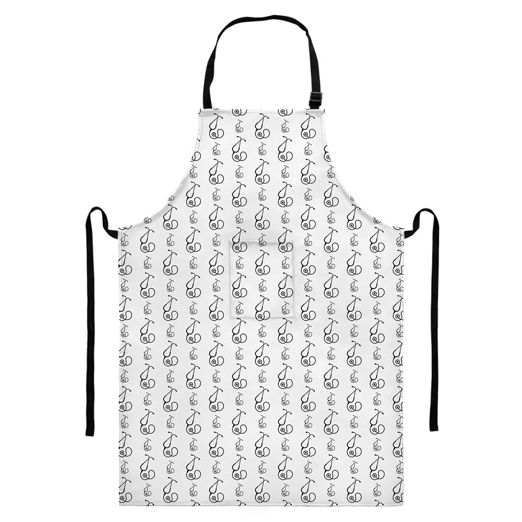 White And Black Stethoscope Print Bib Apron With Pocket