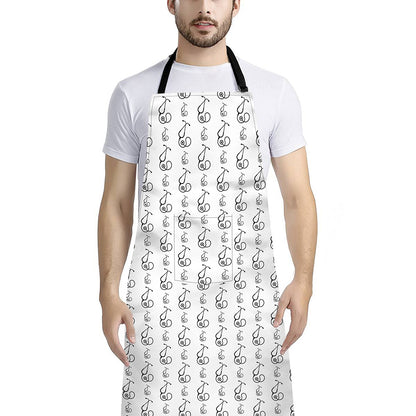 White And Black Stethoscope Print Bib Apron With Pocket