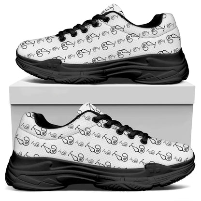 White And Black Stethoscope Print Black Chunky Shoes
