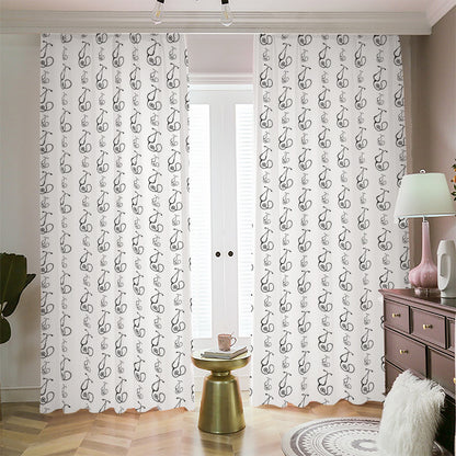 White And Black Stethoscope Print Blackout Pencil Pleat Curtains