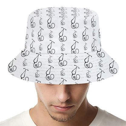 White And Black Stethoscope Print Bucket Hat