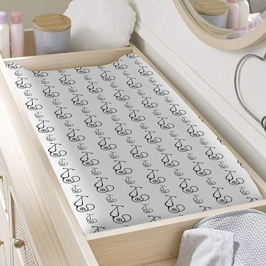 White And Black Stethoscope Print Changing Pad Cover